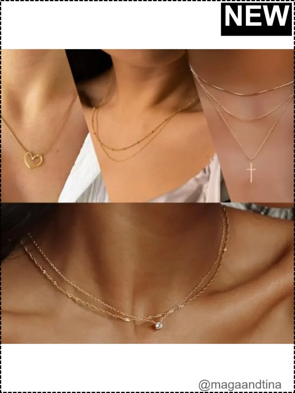 16pcs 14K Gold Plated Choker Layering Necklaces Set for Women